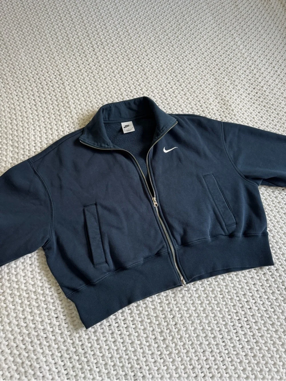 Nike Men's Dark Navy Zip-Up Fleece with White Swoosh